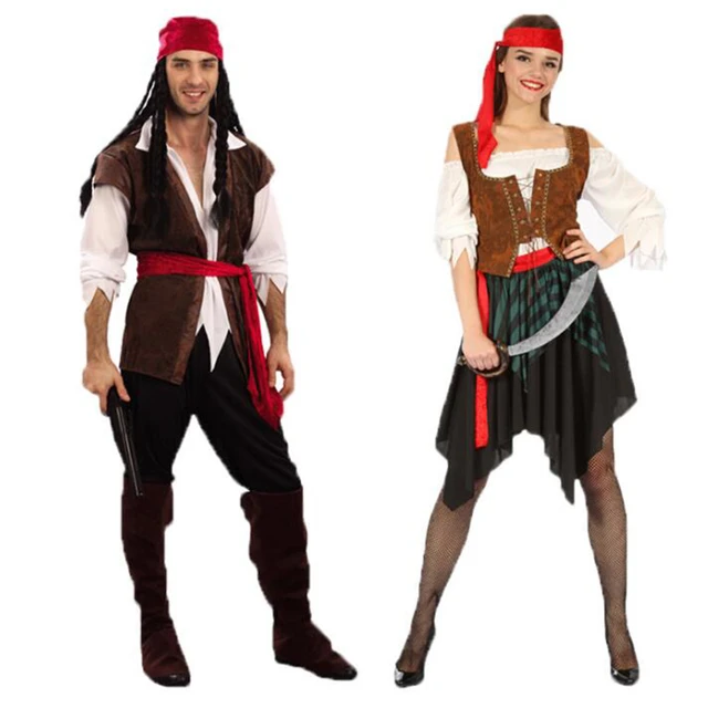 Trajes De Pirata Para Mulheres Homens Adulto Halloween Masculino Capitão  Jack Sparrow Traje Piratas Do Conjunto De Roupas Cosplay Caribe