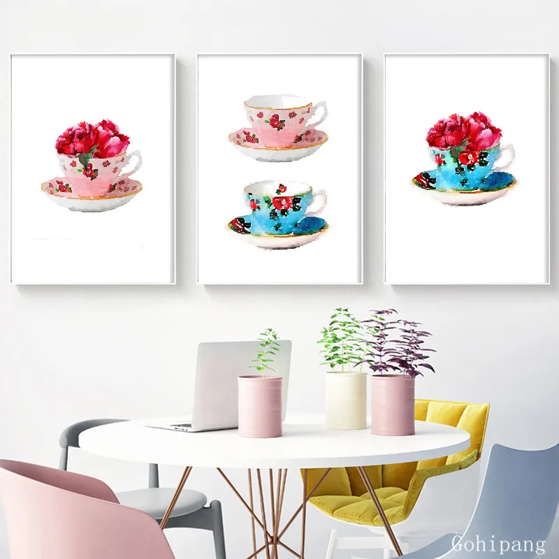 Vintage-Teacup-With-Peony-Posters-and-Prints-Watercolor-Shabby-Chic-French-Country-Home-Kitchen-Art-Canvas (5)