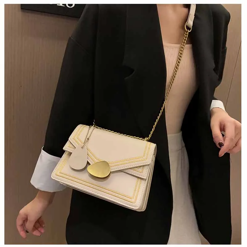 MSGHER Embroidery Thread Flap Women Bag Summer Gold Fashion Metal Sheet Hasp French Style Vintage Crossbody Female Bag WB2865