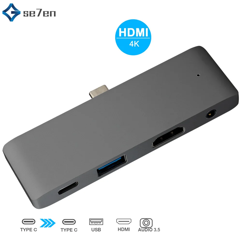 Концентратор usb type C адаптер для HDMI USB type C док-станция для MacBook Pro с USB-C 4K HDMI кардридер usb 3,0 и 3,5 мм разъем для наушников