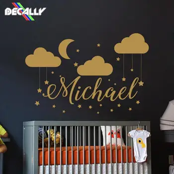 

Name Wall Decal Baby Nursery Wall Decal Boy Name For Son's Nursery Vinyl Decal Clouds Wall Decor Moon Stickers Decal Star
