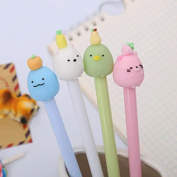 

4pc Cute Animal Fruit Gel Pen Creative Promotional Stationery Gel Pen Cute Soft Silicone Animal Black Ink Pen School Supplies