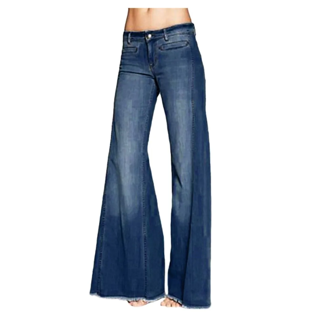 Autumn New Women Jeans Blue Mid Waist Flare Bell Bottoms Ladies Sexy Stretching Jeans Fashion Wide Leg Denim Trousers