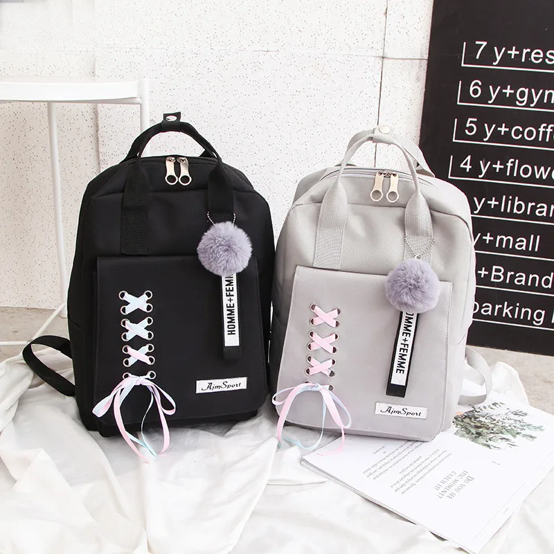 4 шт./компл. ленточная цепь бант письмо Mochila холщовый рюкзак дорожный Рюкзаки для отдыха для девочек-подростков школьный рюкзак