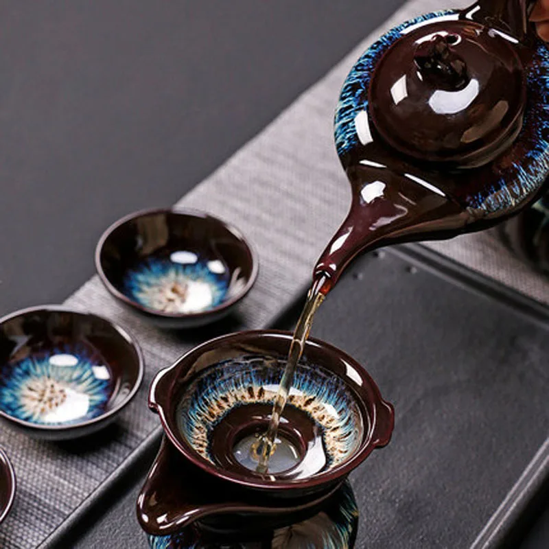 Jianzhan-Teapot and Cup Set, Household Set of Glaze Tea Teapot