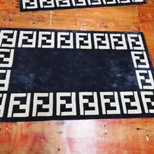 Black and white FF Acrylic soft carpet bedroom living room hand-carved FF carpet. Customizable brand logo/color/size