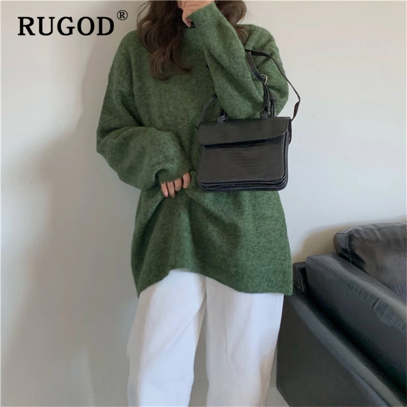 RUGOD корейский ins свитер Женский Повседневный сплошной рукав летучая мышь свободный осень-зима теплый пуловер свитер Женская одежда оверсайз
