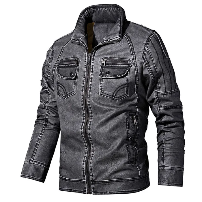 Mountainskin, новинка, мужская осенне-зимняя куртка из искусственной кожи, модная однотонная приталенная кожаная куртка, мужская повседневная куртка, брендовая одежда, SA760 - Цвет: Grey