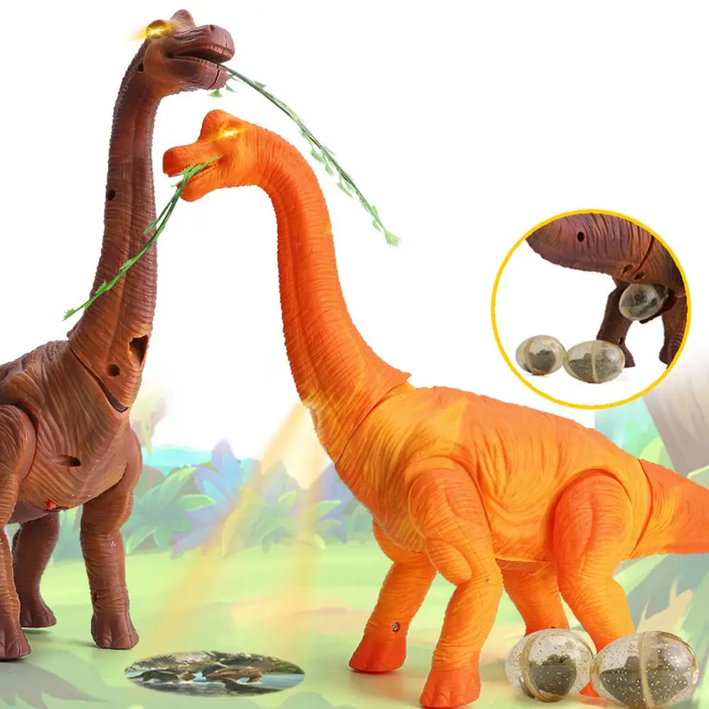 Electric Walking Dinosaur Toy With Sound Laying Egg Kid Play Toy Gift Orange 