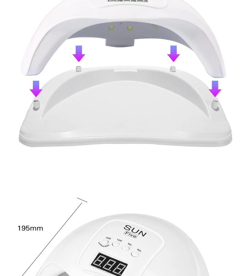 SUNfive 48 Вт УФ-лампа для ногтей, сушилка для всех гелей, 24 светодиода, Сушилка для ногтей, светильник для ногтей, таймер 60/90/120 s, Сушилка для ногтей