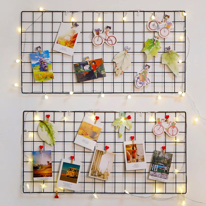 

Grid Photo Wall Decoration Gold Iron Pictures Frame Wall Art Display Mesh Storage Shelf Organizer Modern Home Decorative Shelves