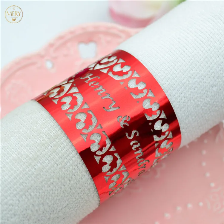 Лазерная резка филигранный забор на заказ свадебные кольца для салфеток для полотенец Держатель - Цвет: metallic red