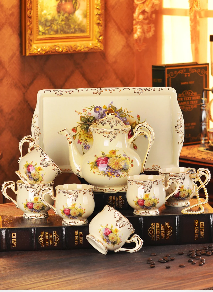 Coffeeware Porcelain Coffee Pot Cups Tray Set European Ceramic Teapot Mug Set Drinkware Afternoon Tea Party Hotel Coffee Pot Cup