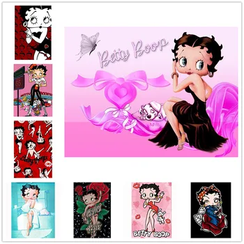 

5D DIY Diamond Painting Full Square Betty Boop Cartoon Picture Embroidery Cross Stitch Crafts, Full Round Mosaic Home Murals