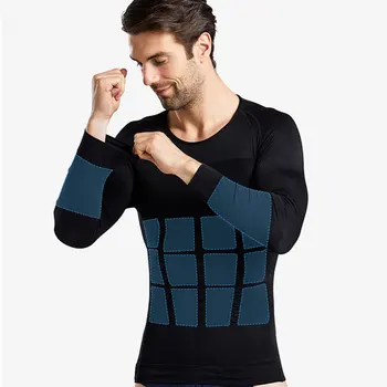 

Men's Fitness T-Shirt Slimming Body Shapers Long Sleeve Shirt Quick Dry Elastic Skinny Compression Tops Fat Burn Tummy Shapewear