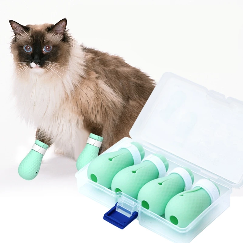 Pet Cat Paw Protector for Bath Adjustable Soft Silicone Anti-Scratch Shoes Cat Grooming supplies Checking Cat Paw Cover 4Pcs/set