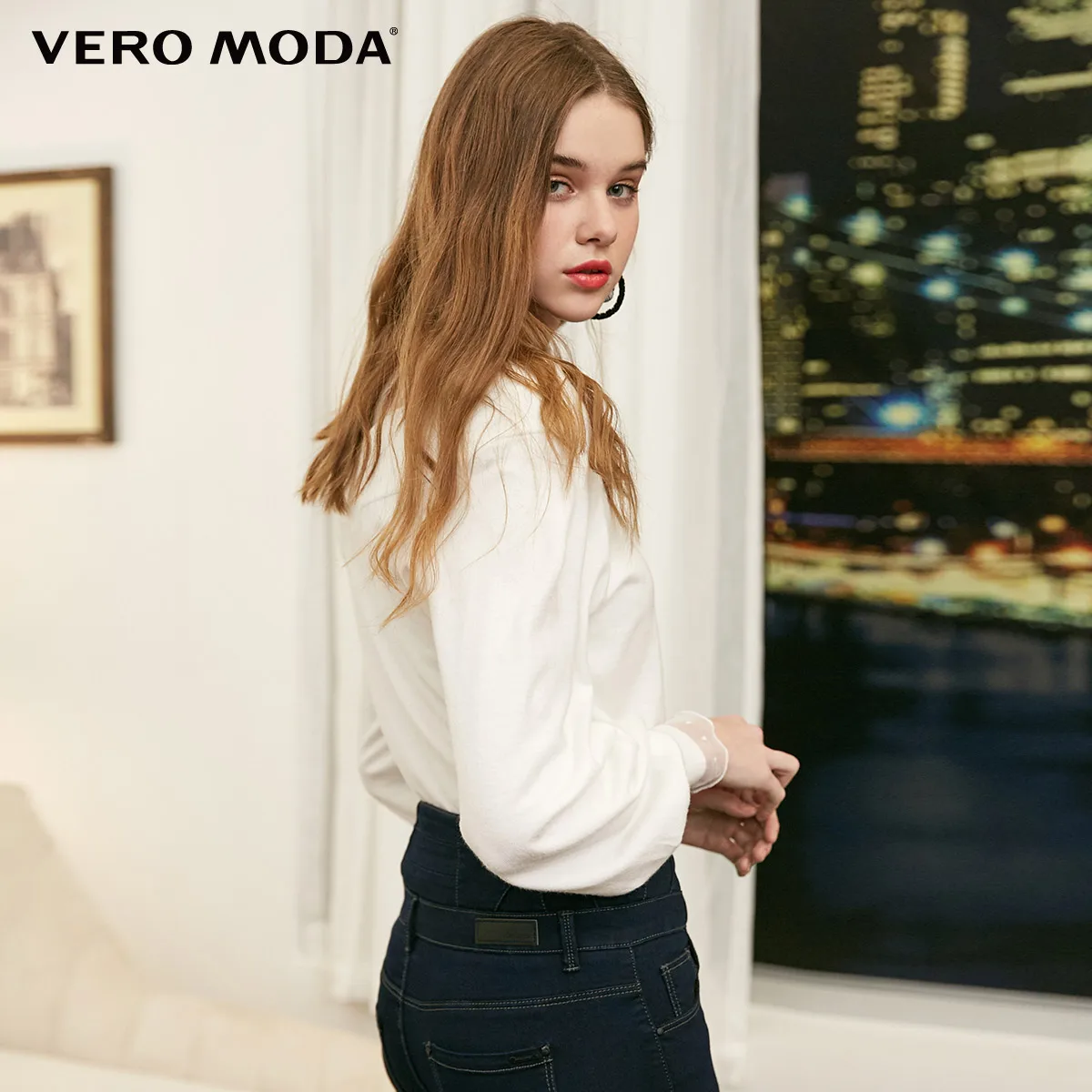 Vero Moda женские загнутые манжеты вырез лодочкой с открытыми плечами вязанные рукава | 318424522