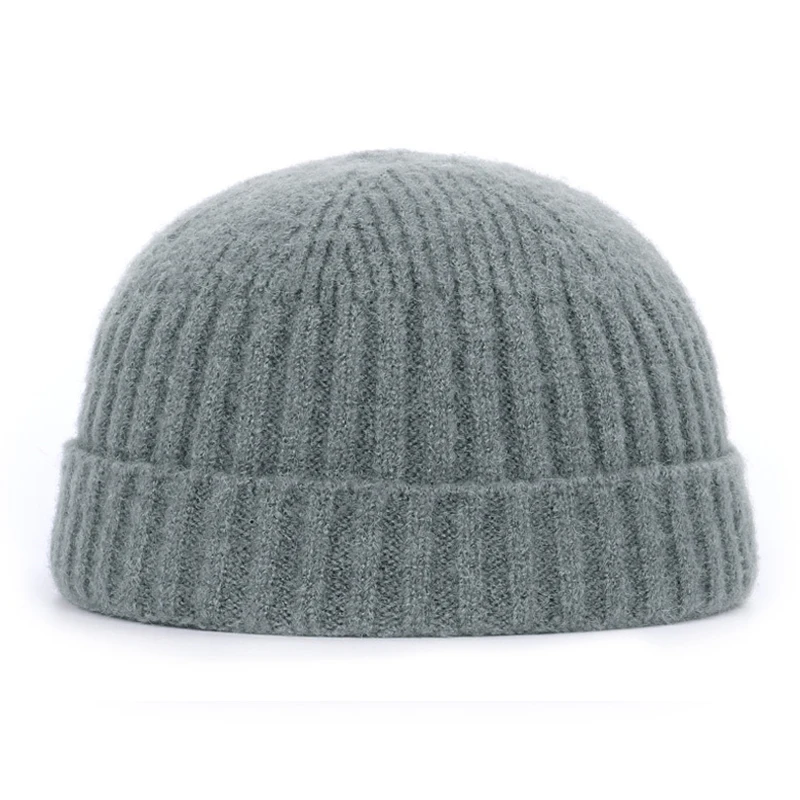 Febelle, шерсть, зимняя, унисекс, вязанная шапка, шапочка, повседневные шапочки для мужчин и женщин, хлопковая, Осенняя шапка, модная, однотонная, хип-хоп шапка - Цвет: grey