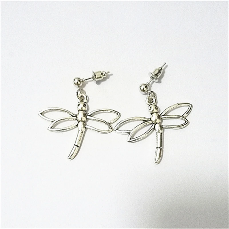 1 пара Dragonfly Серьги-гвоздики в виде насекомых Шарм сережки античное серебро Цвет