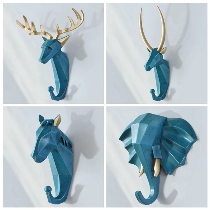 

1pc Resin Deer Elephant Unicorn Nordic Hook hanger Wall For Keys Holder Hat Coat Home wall decorative clothes Hanger Hooks towel