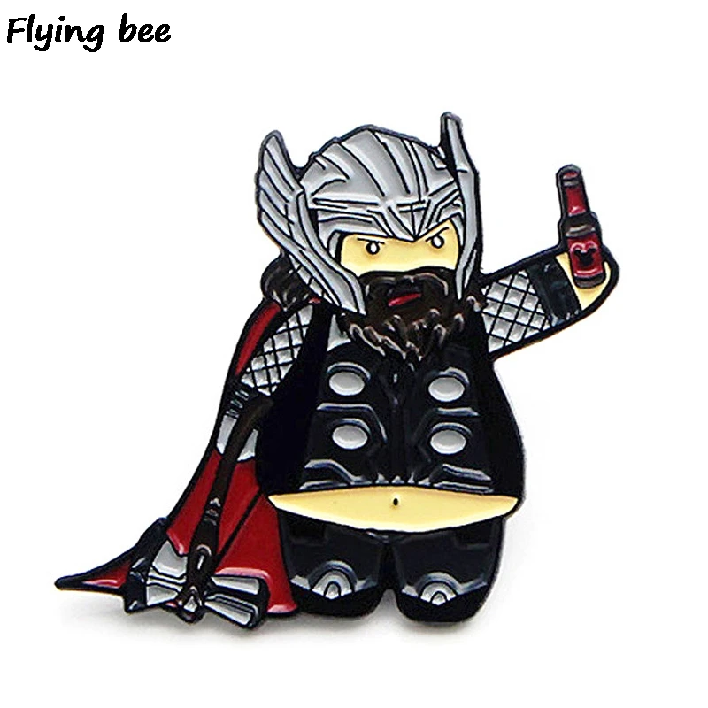 

Flyingbee Cartoon Thor Pins Funny Brooch and Pin clothes Enamel Pins Badges Lapel Pin backpack badge hat pins for Friends X0451