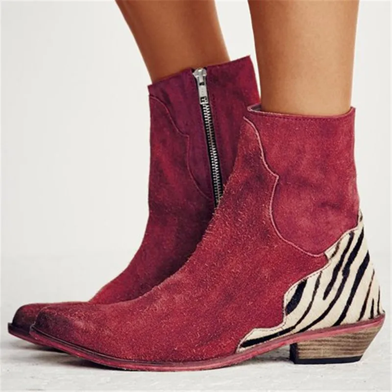 Litthing г.; пикантные леопардовые ботильоны с острым носком; женская обувь; ботинки на молнии, на плоской подошве, с принтом зебры; женская обувь; женские ботинки; Прямая поставка - Цвет: wine red