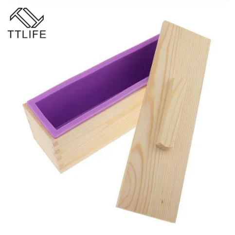 

TTLIFE Purple Silicone Toast Mould Wooden Box and Wooden Lid Handmade Soap DIY Tools Fondant Cake Ice Cream Pastry Baking Mold