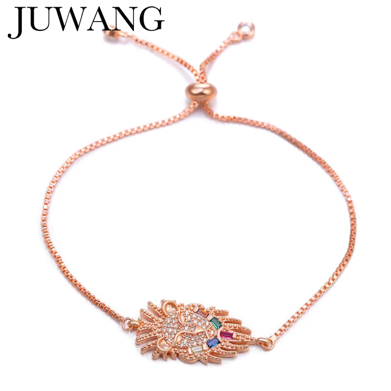 Циркониевый регулируемый браслет для женщин CZ животное лев браслет Роза Золотая, радужная бижутерия pulseras mujer