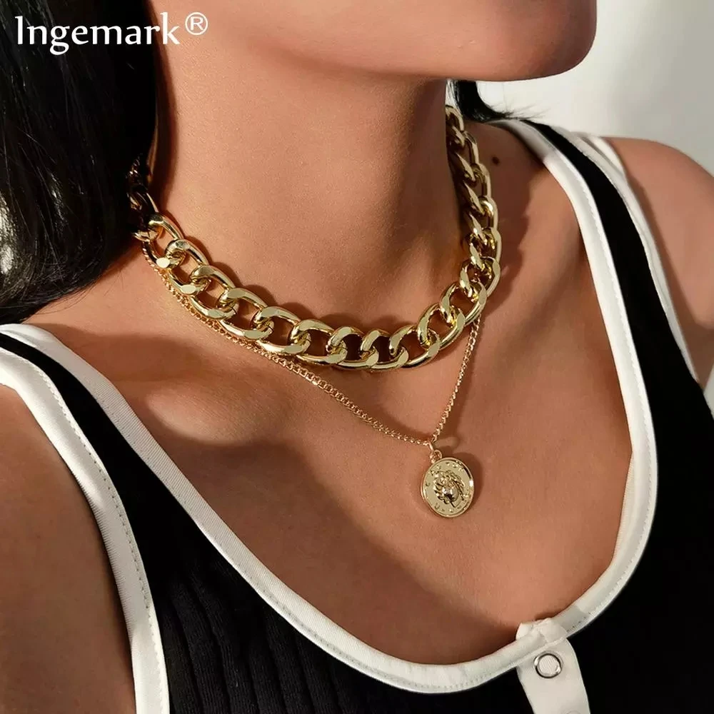 Vintage Multi Layer Coin Chain Choker Necklace For Women Gold Color Fashion Portrait Chunky Chain Necklaces Jewelry Accessories Pendant Necklaces Aliexpress