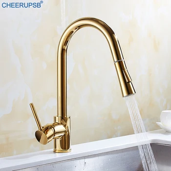 

Kitchen Sink Copper Faucets Deck Mount Pull Out Tap Two Ways Water Outlet Crane Hot Cold Mixer Faucets 360 Rotation Gold Faucets