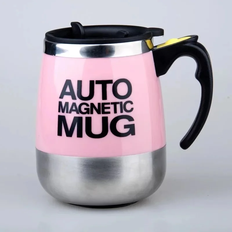 Pink Автоматическая Стерильная кофейная кружка из нержавеющей стали, магнитная кружка, крышка для молока, кружки для смешивания, электрический ленивый умный шейкер, кофейная чашка и кружки кружка - Цвет: Pink
