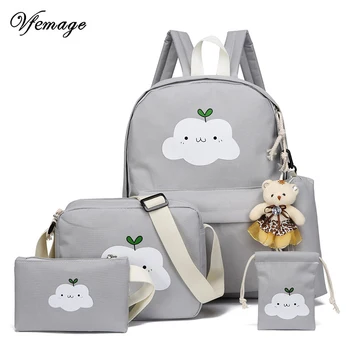 

Vfemage New Fashion Nylon Backpack 5pcs/set Schoolbag For Teenager Girl Casual Children Travel Bags Rucksack Cute Cloud Printing