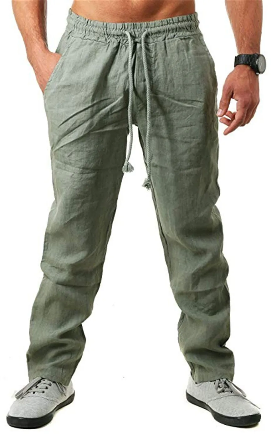 Спортивные брюки для мужчин мужские летние новые стильные простые и модные однотонные хлопковые и льняные брюки мужские брюки на лямках