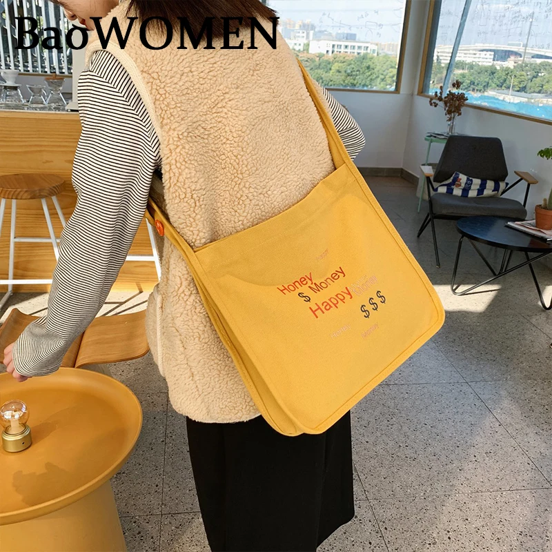 

BaoWomen Letter Printing Women Corduroy Shopping Bag Female Canvas Cloth Shoulder Bag Environmental Storage Handbag Reusable