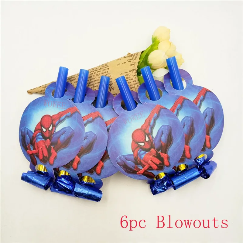 6pc Blowouts 24 шт. карточки-топперы с человеком-пауком, декоративные подставки для кексов, тортов, десертов, вставленных карточек, свадебных тортов для детей, вечеринок - Цвет: 6pc Blowouts