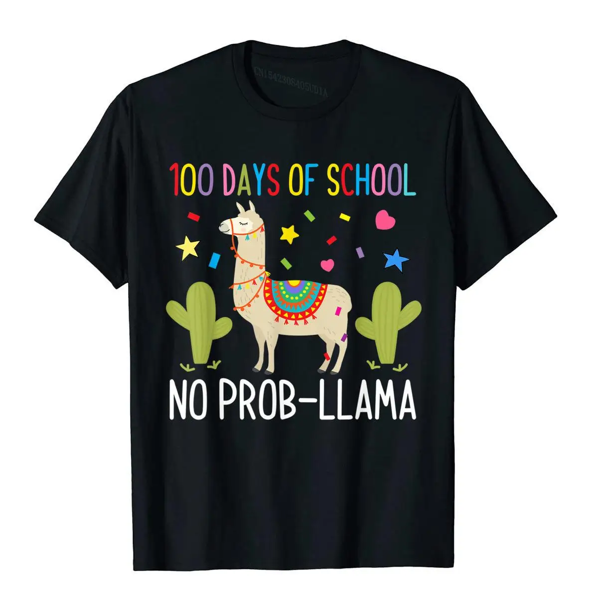 Happy 100 Days Of School No Probllama Shirt Llama Alpaca__A10189black