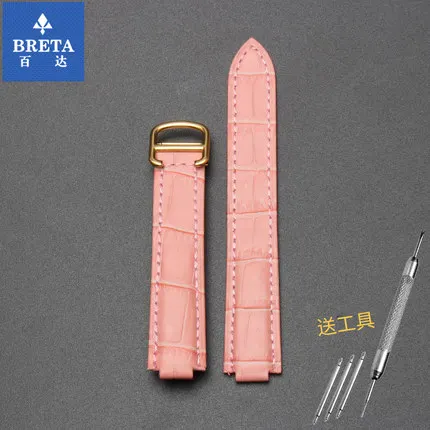 Pink Gold Clasp BRETA Genuine Leather watchband Ballon Bleu Strap for Cartier Deployment Buckle Clasp fit red Pink 14mm 18mm 20mm - Цвет ремешка: Pink Gold Clasp