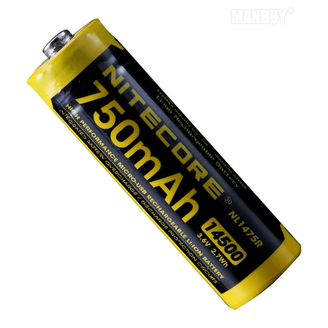 Pile Rechargeable via USB 14500 NiteCore NL1475R 3,6V 750mAh