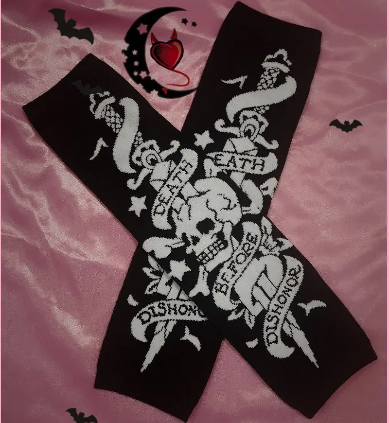 Skull with Bow Arm Warmers Cute Gothic Punk