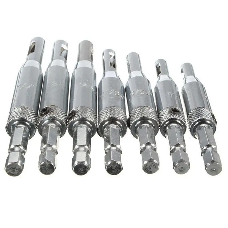 7pcs 1/4 Inch Hex Shank Self Centering Hinge Drill Bits+ 1pc 105 Degree Right Angle Drill+ 1pc Angle Extension Socket Holder A
