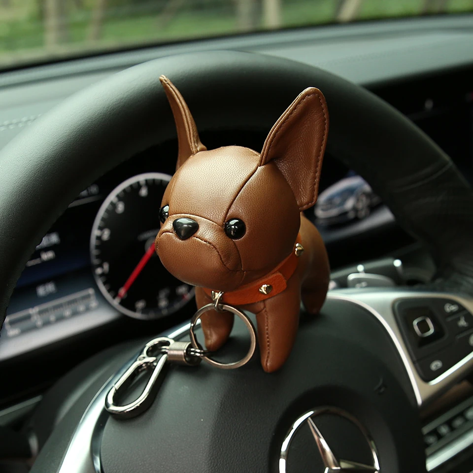 

Cute 13cm Bulldog Keychain Pu Leather Dog Keyring Holder Bag Charm Trinket Chaveiros Bull Terrier Accessories Punk Style Pendant