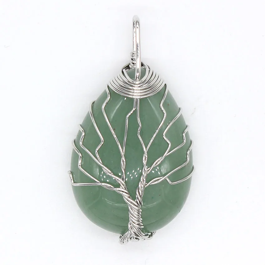 KFT Wire Wrapped Tree of Life Pendant Natural Healing Crystal Quartz Tear Drop Chakra Points Reiki Stone Pendant Jewelry - Image 5