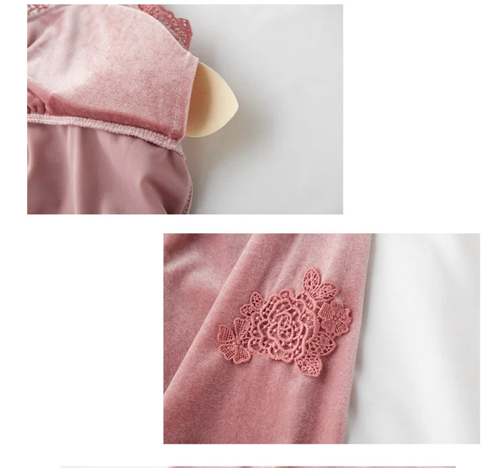 Бархатные 4 штуки теплые осенние зимние женские пижамы кружевная Пижама комплект одежды для сна без рукавов ночное белье