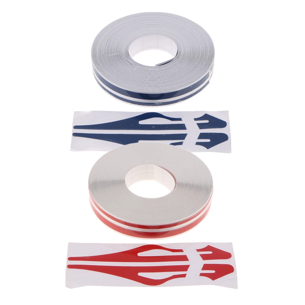 2x Brooches Stripe Tape Vinyl Decal Car Sticker Steamline Dual Line Blue+Red