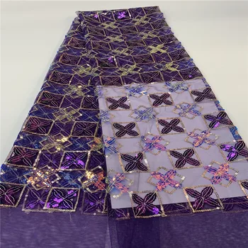 

5yards/lot ) 2020 New High quality emerald green /Purple African tulle lace French net lace fabric with Sequins for party dress