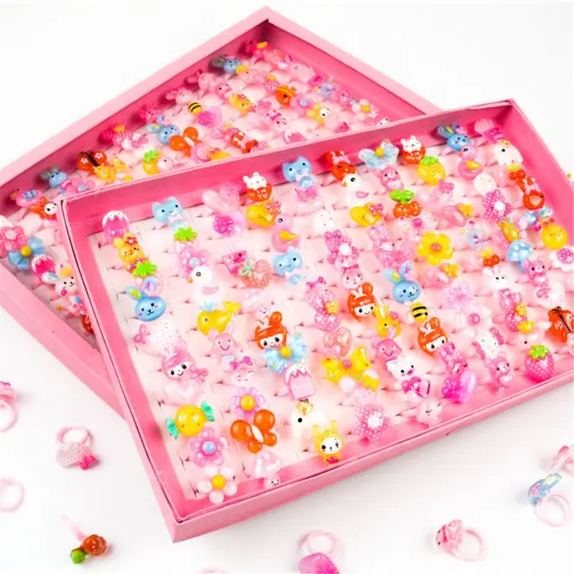 10pcs/lot Children's Cartoon Rings Candy Flower Animal Bow Shape Ring Set Mix Finger Jewelry Rings Kid Girls Toys 6