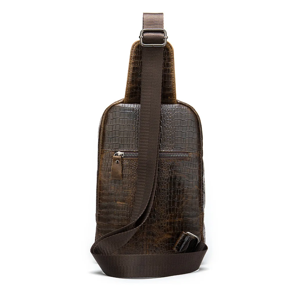 Genuine Leather Men's Sling Chest Bag for Teenager Boy Casual Crossbody Bagpack Vintage Male Travel Shoulder Messenger Back Pack