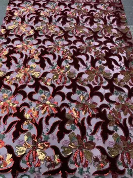 

Luxury latest African lace fabric 2020 high quality velvet lace royal color sequins Nigerian lace fabric wedding dress YYZ088