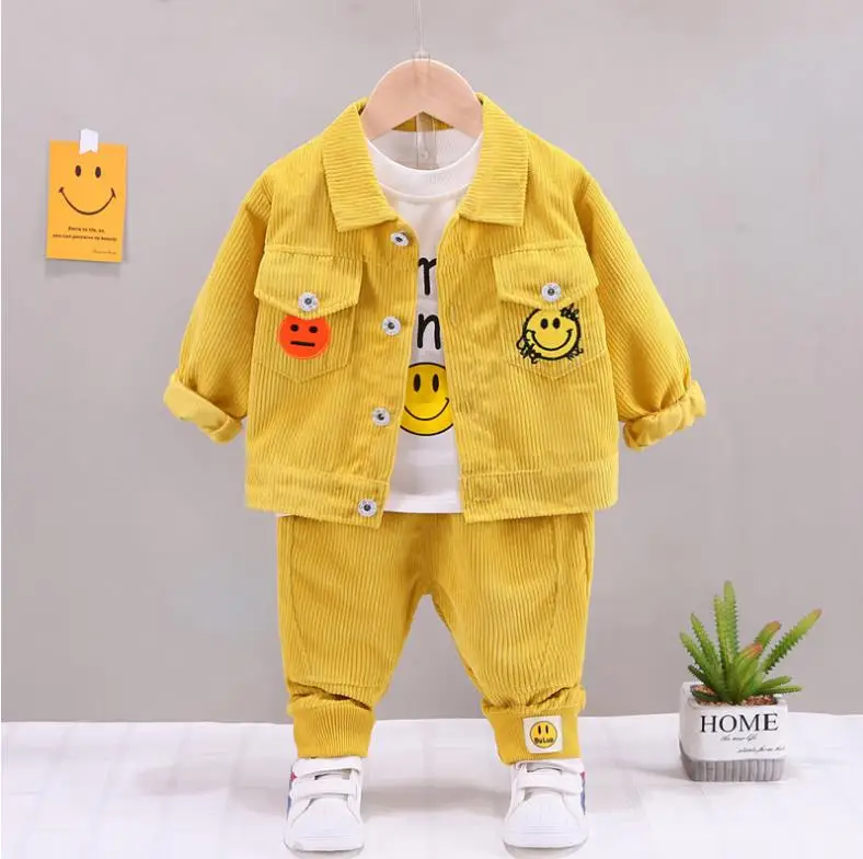 newborn baby clothing set Children overalls sportswear set 1-5Y boys girls Lapel corduroy coat+shirts+pants 3pcs Toddler Infant outfits kids baby clothes sun baby clothing set