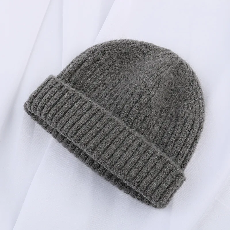 Dark gray Мужская вязаная шапка бини Skullcap, теплые вязаные шапки, настоящая Повседневная кепка без рукавов в стиле ретро, темно-синие стильные шапочки, кепка ярких цветов - Цвет: Dark gray